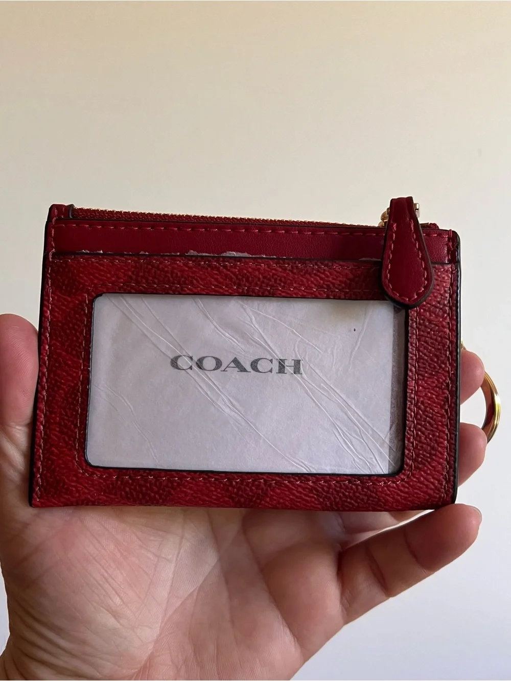 NWT Coach! Mini Skinny ID Case in Signature Canvas Crimson Red ♥️